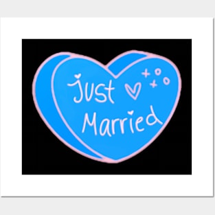 Just Married Blue Heart Posters and Art